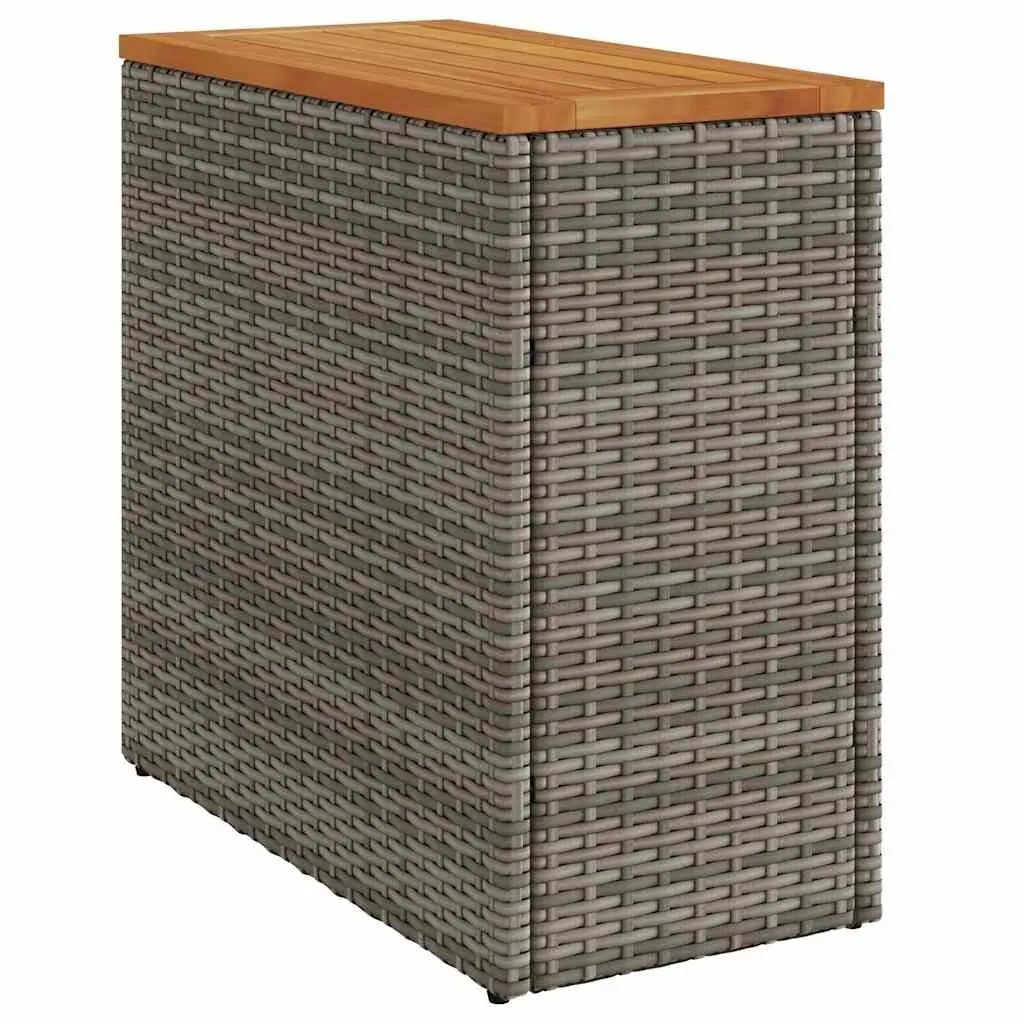 Garden Side Table Poly Rattan Acacia Wood Top Grey 58 x 27.5 x 55 cm