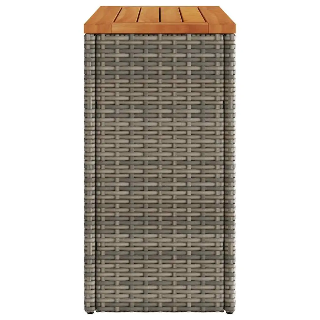 Garden Side Table Poly Rattan Acacia Wood Top Grey 58 x 27.5 x 55 cm