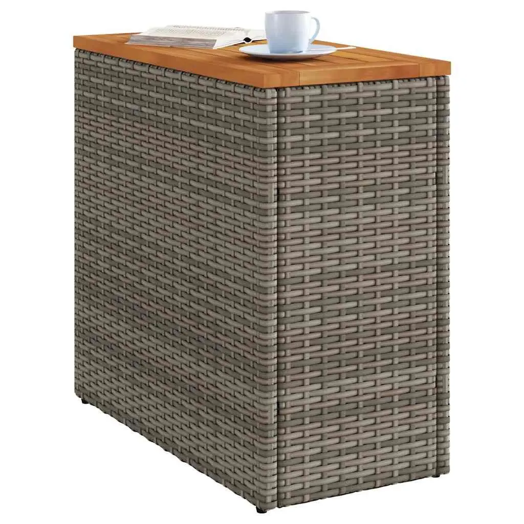 Garden Side Table Poly Rattan Acacia Wood Top Grey 58 x 27.5 x 55 cm