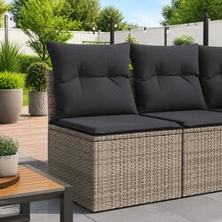 Sturdy Armless Grey Poly Rattan Outdoor Chair with Cushions