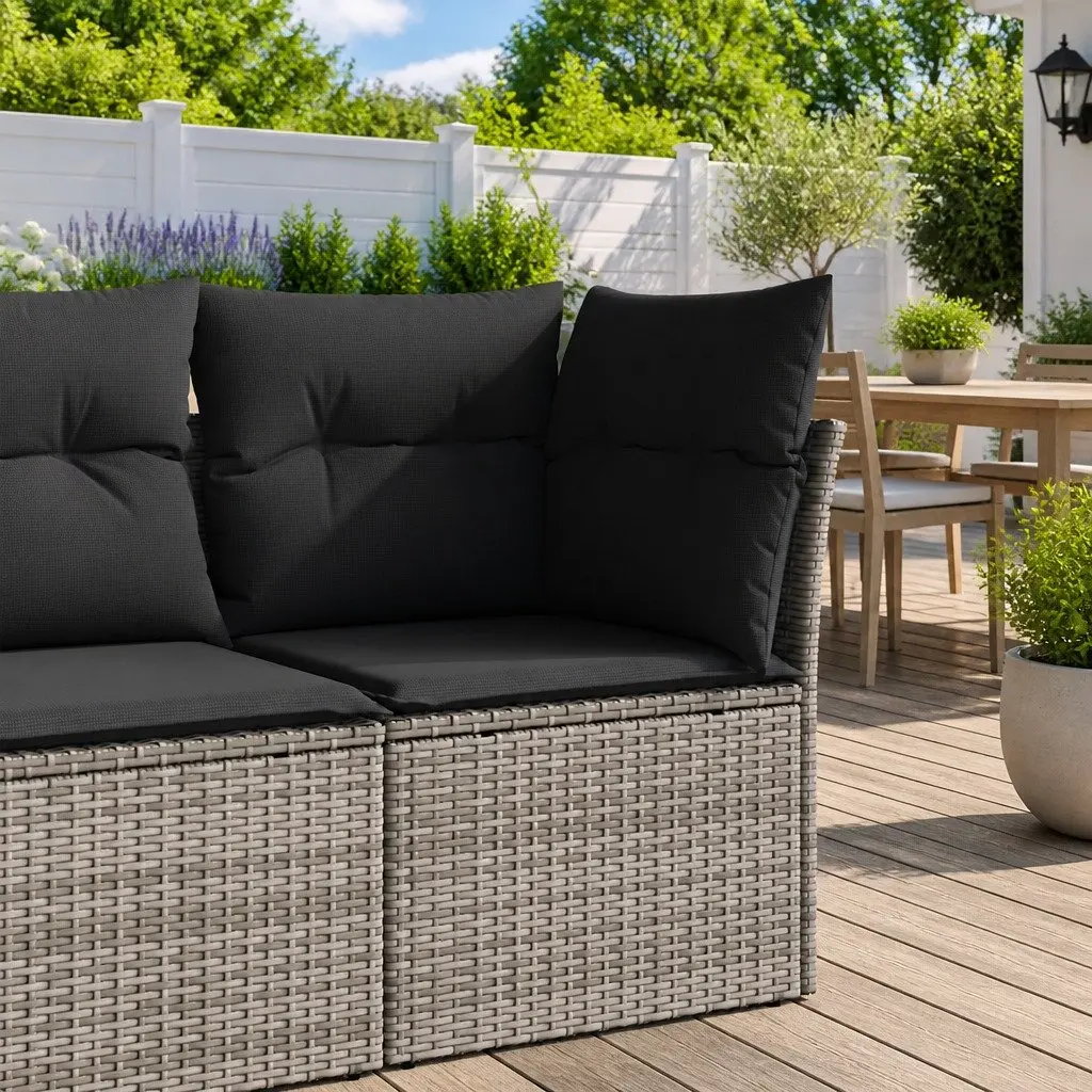 Grey Poly Rattan Garden Corner Sofa with Storage