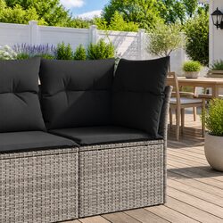 Durable Grey Poly Rattan Garden Corner Sofa with Storage