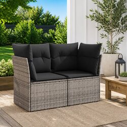 Durable 2-Seater Garden Sofa with Cushions Storage Grey