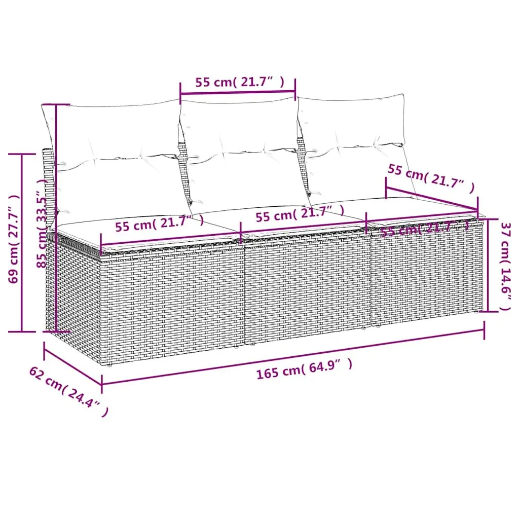 3-Seater Garden Sofa with Storage Cushions in Grey