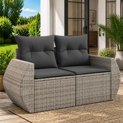 Premium 2-Seater Garden Sofa with Cushions Storage Grey