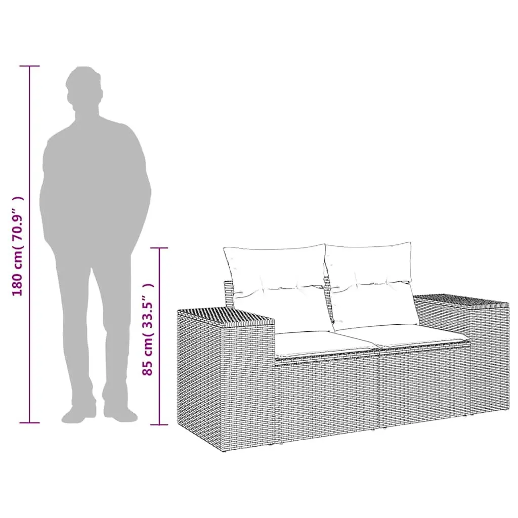 2-Seater Garden Sofa PE Rattan Grey Outdoor Patio Furniture with Cushions Storage