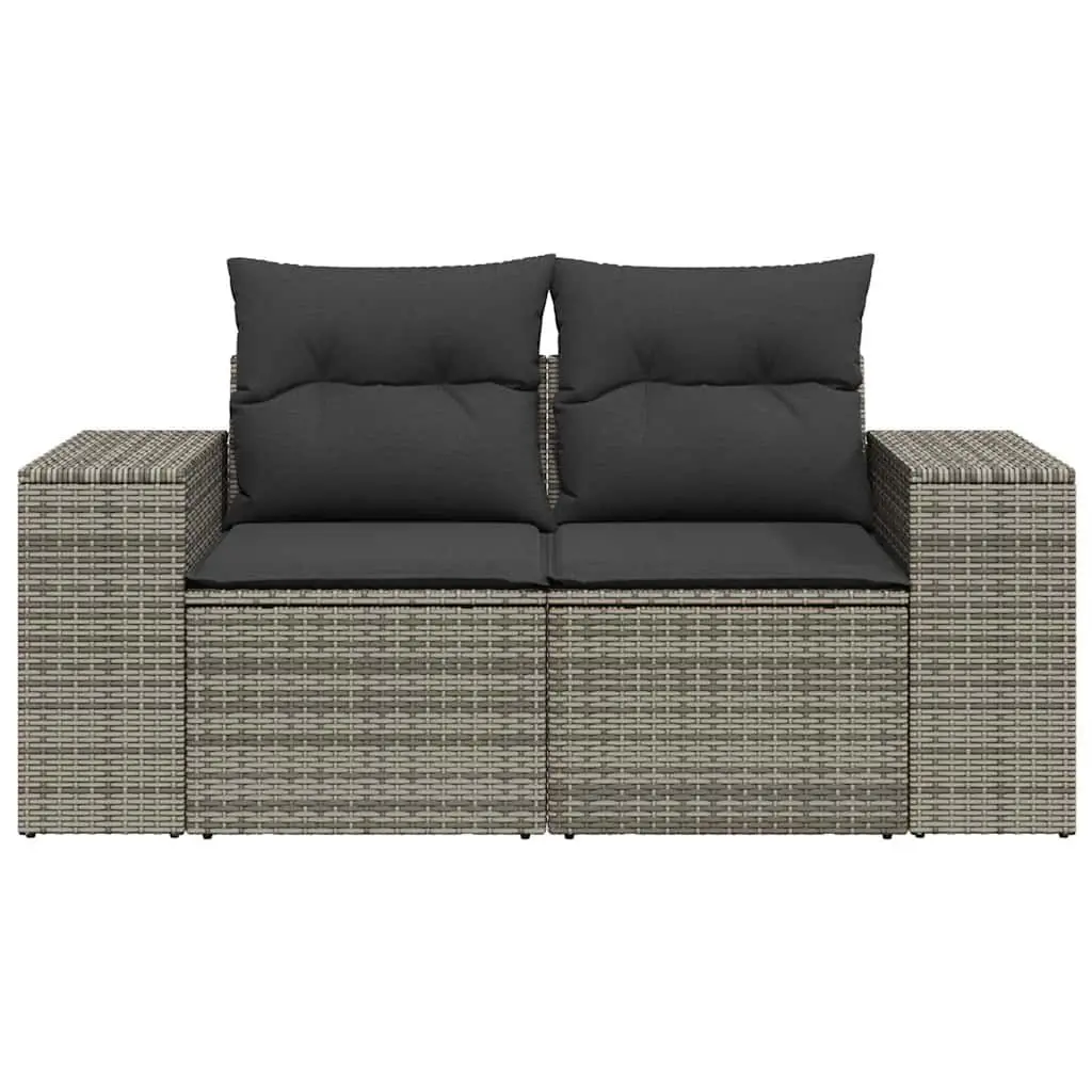 2-Seater Garden Sofa PE Rattan Grey Outdoor Patio Furniture with Cushions Storage