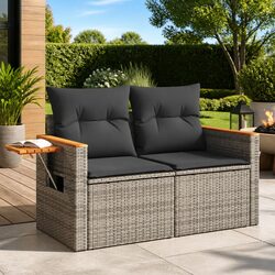 Durable Grey 2-Seater Outdoor Garden Sofa with Cushions