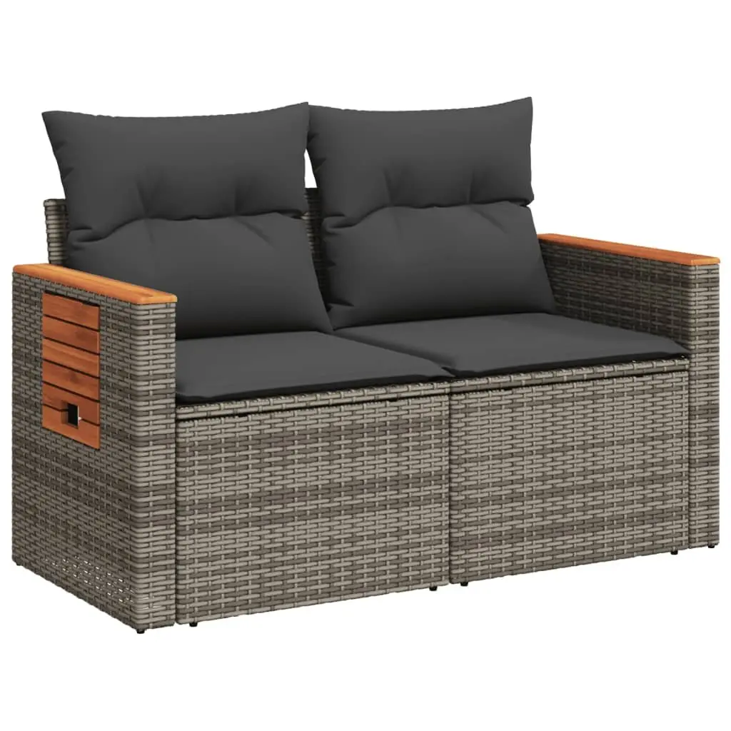 Outdoor Garden Sofa PE Rattan 2-Seater Grey with Cushions
