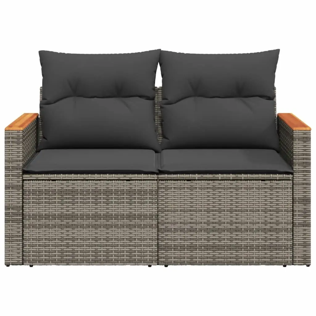 Outdoor Garden Sofa PE Rattan 2-Seater Grey with Cushions