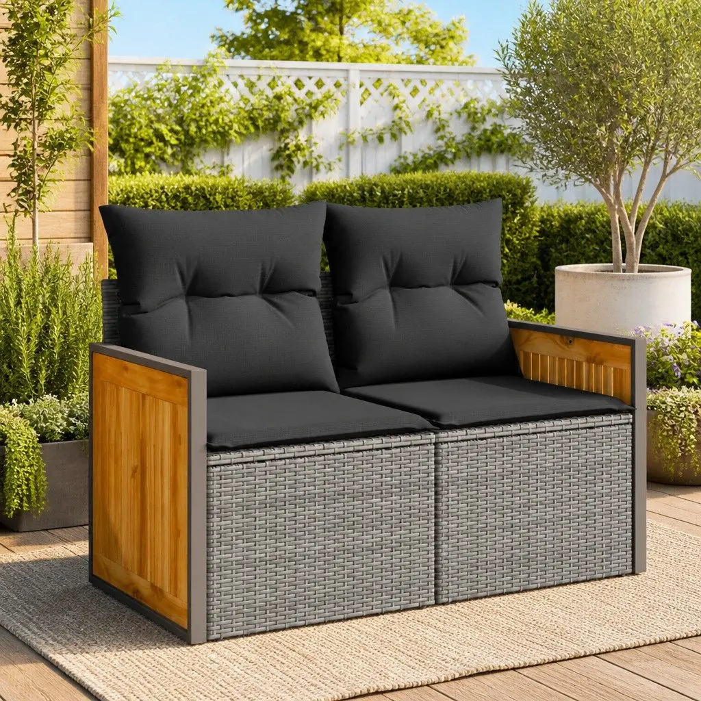 2-Seater Garden Sofa in Grey with Cushions
