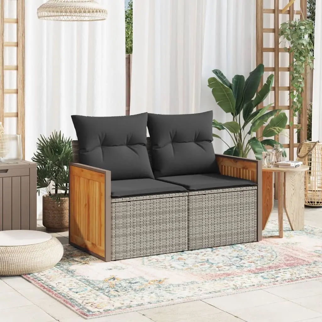 2-Seater Garden Sofa in Grey with Cushions