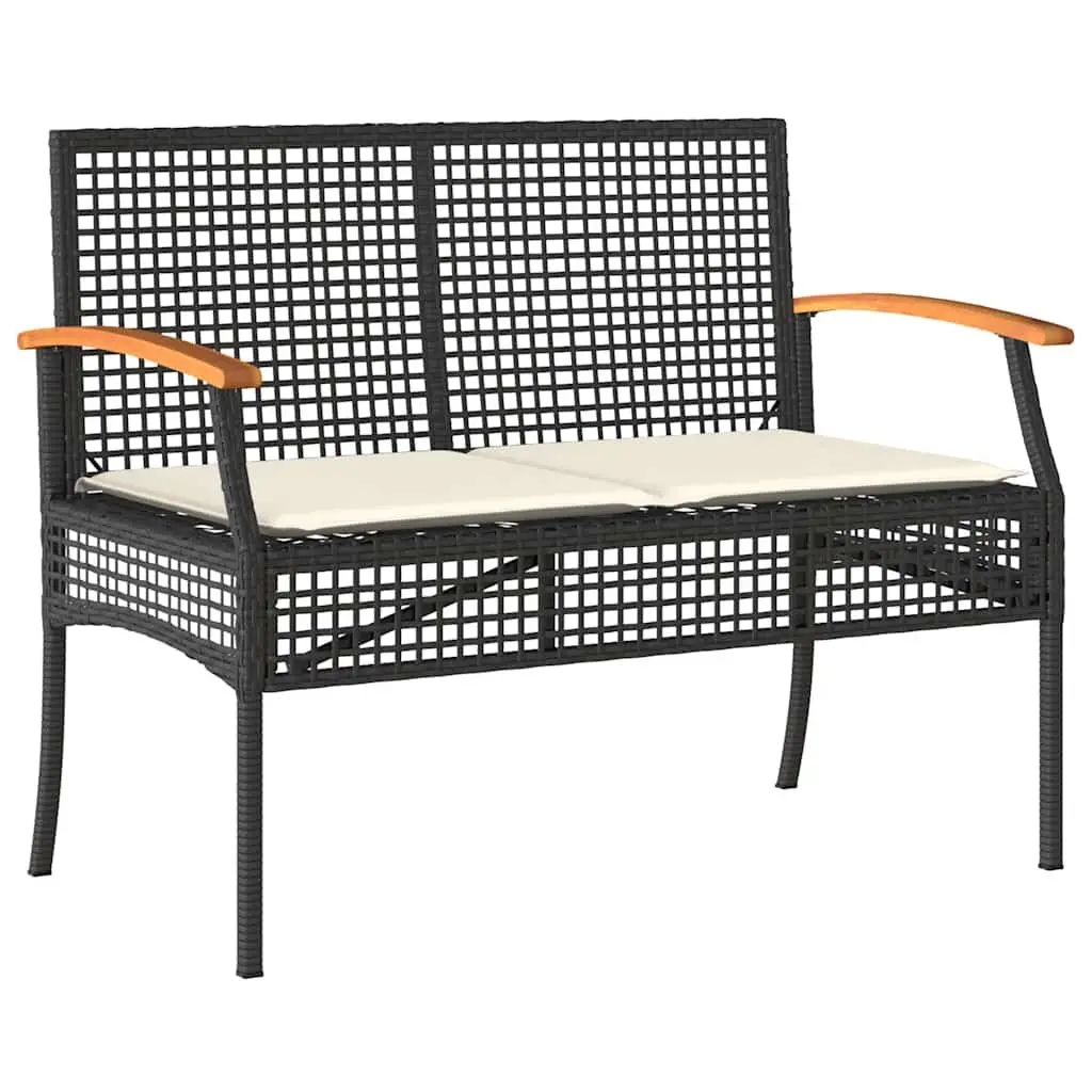 Black Poly Rattan Garden Bench with Cushion