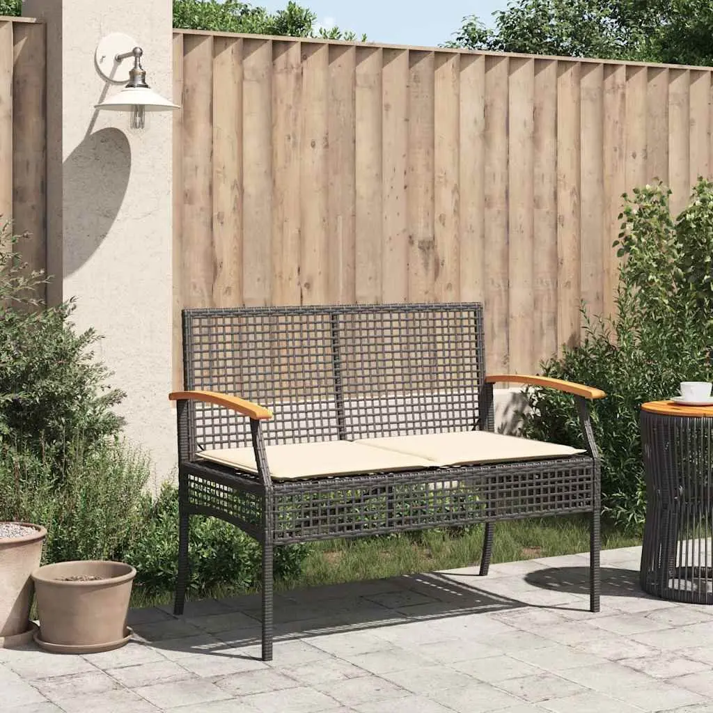 Black Poly Rattan Garden Bench with Cushion