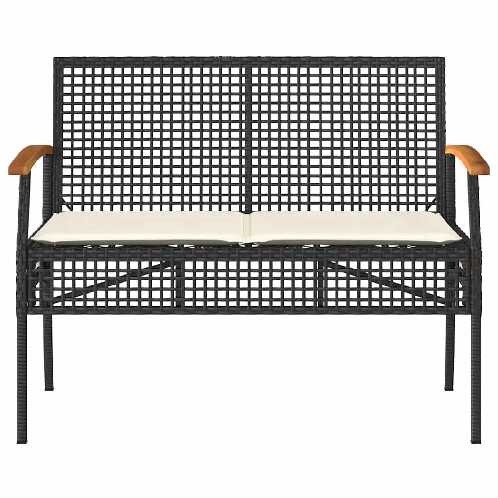Black Poly Rattan Garden Bench with Cushion