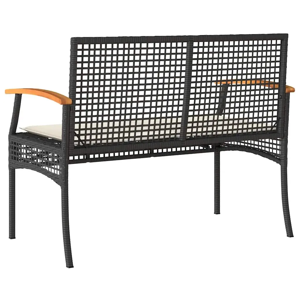 Black Poly Rattan Garden Bench with Cushion