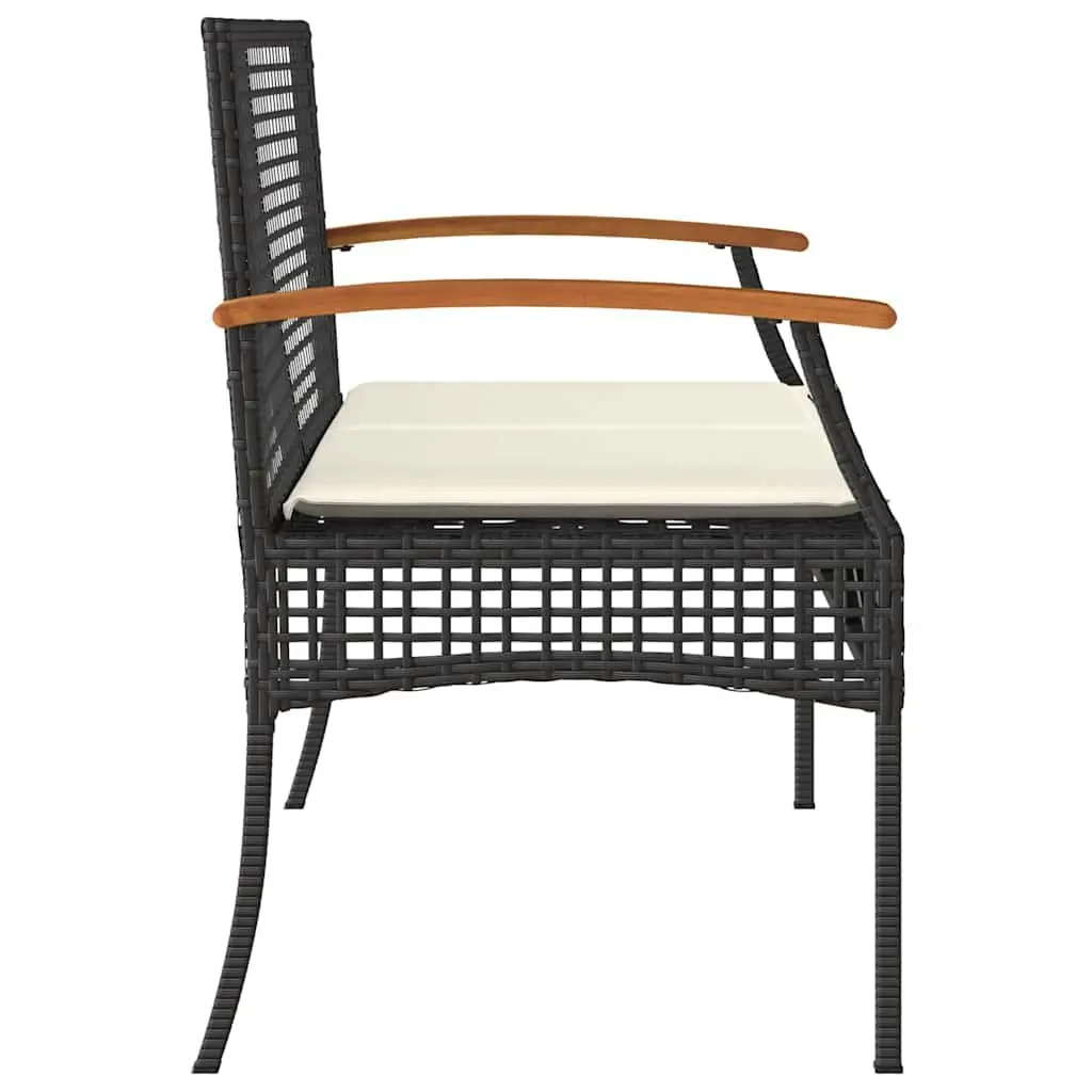 Black Poly Rattan Garden Bench with Cushion