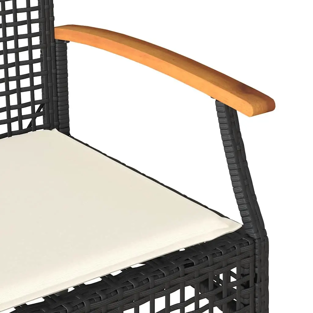 Black Poly Rattan Garden Bench with Cushion