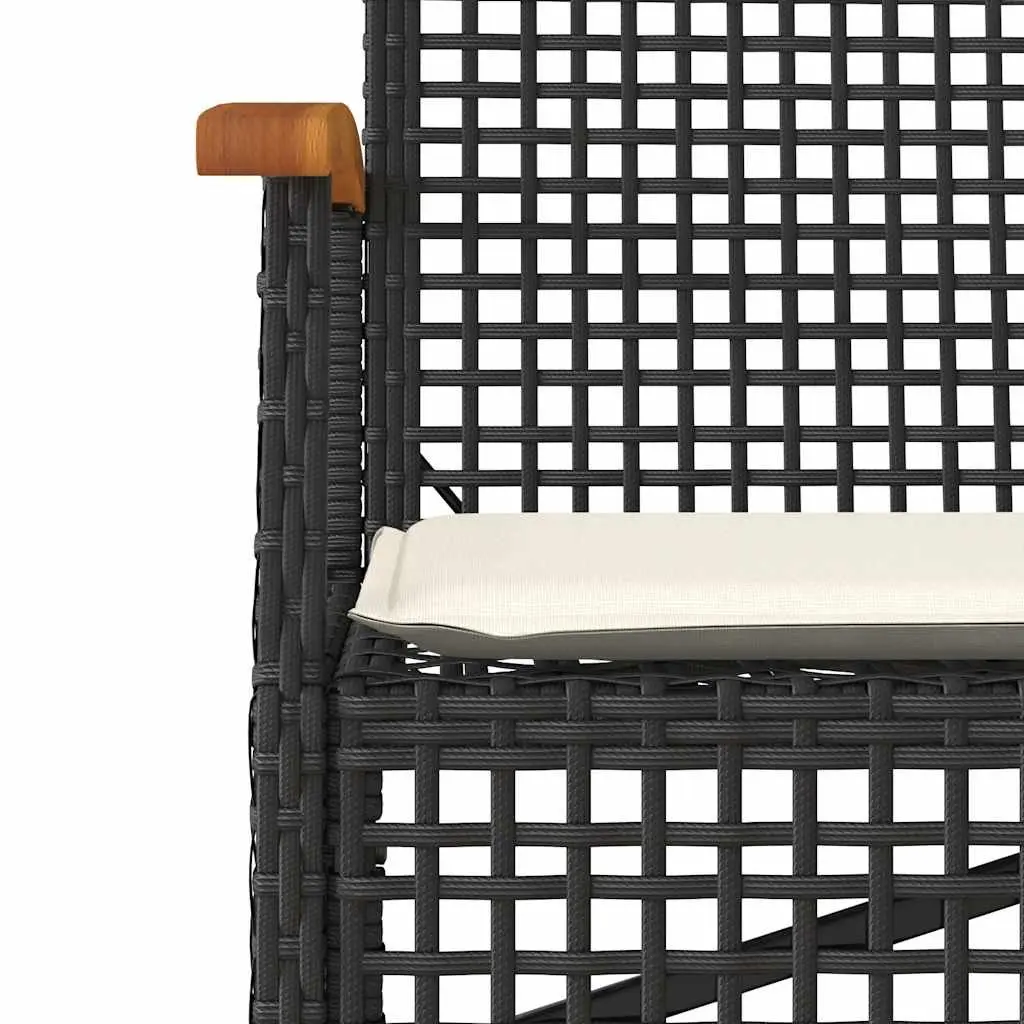 Black Poly Rattan Garden Bench with Cushion