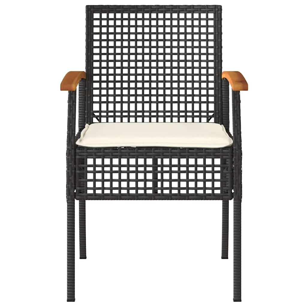3 Piece Bistro Set PE Rattan Acacia Wood Table Black Chairs with Cushions