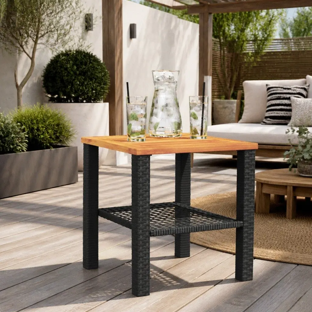 Garden Table Poly Rattan Acacia Wood 40 x 40 x 42 cm Black