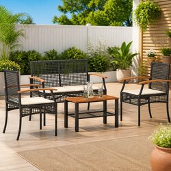Stylish 4 Piece Outdoor Garden Lounge Set in Black Rattan