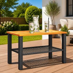 Stylish Black Outdoor Garden Table with Acacia Wood Top
