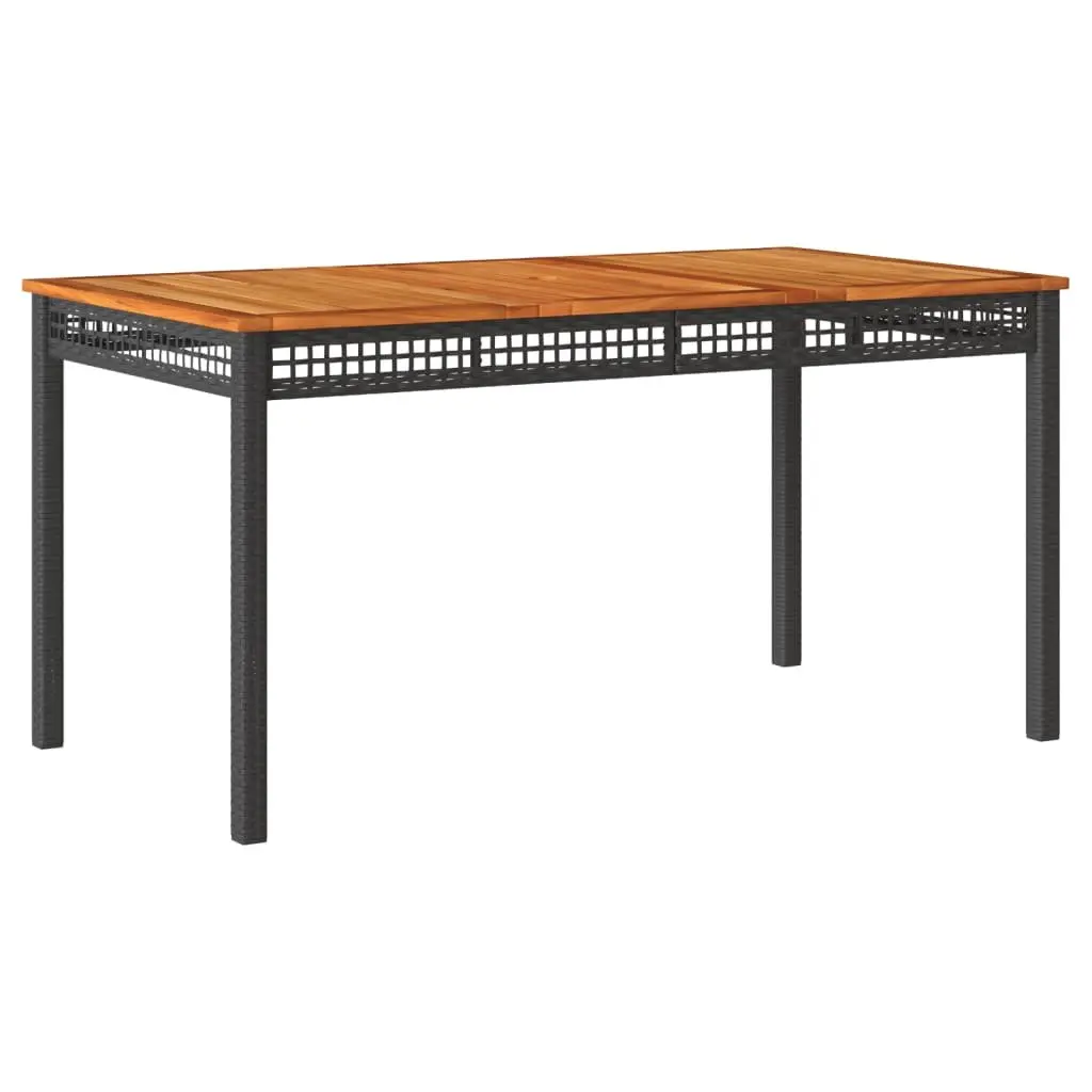 Black Poly Rattan Garden Table 140x80x75cm Acacia Top