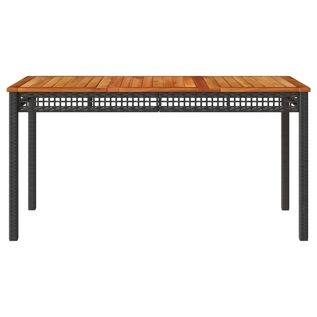 Black Poly Rattan Garden Table 140x80x75cm Acacia Top