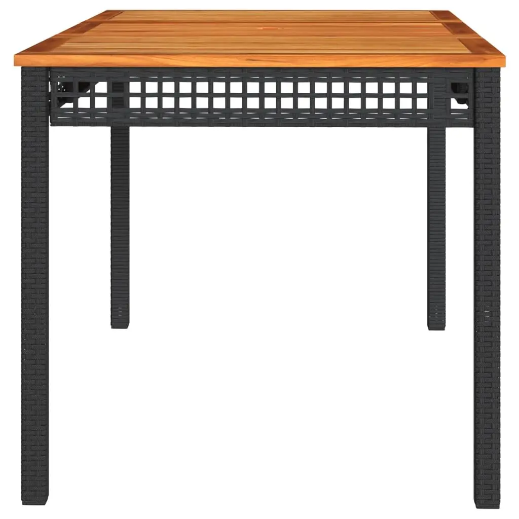Black Poly Rattan Garden Table 140x80x75cm Acacia Top
