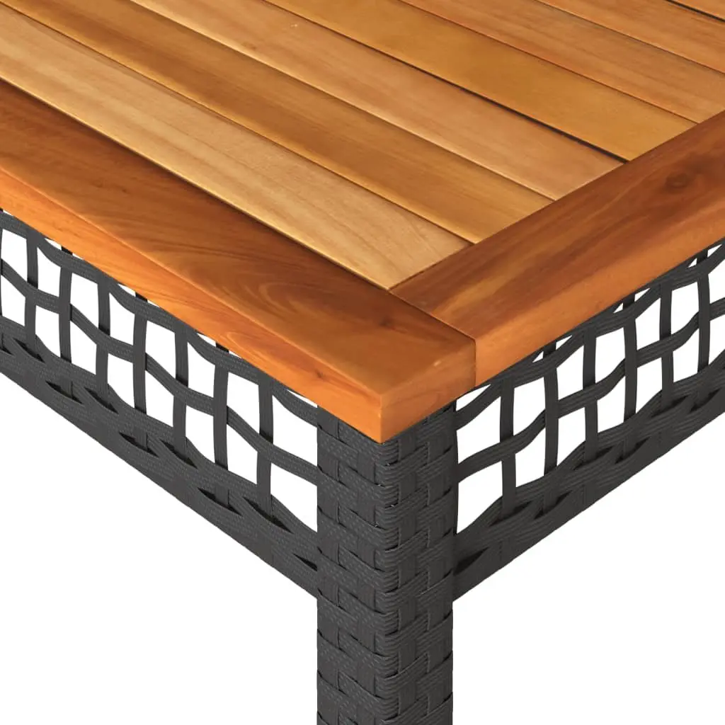 Black Poly Rattan Garden Table 140x80x75cm Acacia Top