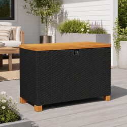 Black Garden Storage Box with Acacia Top 80x40x48cm