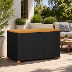 Sturdy Black Poly Rattan Garden Storage Box and Bench
