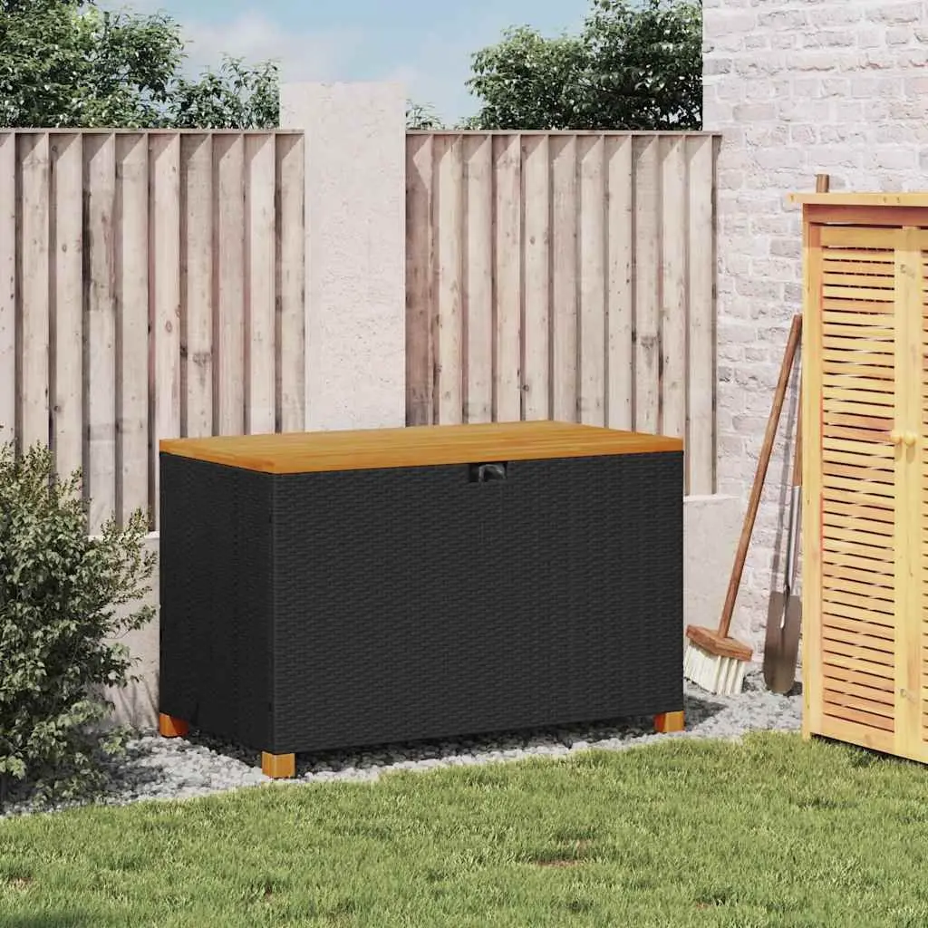 Black Poly Rattan Garden Storage Box and Bench