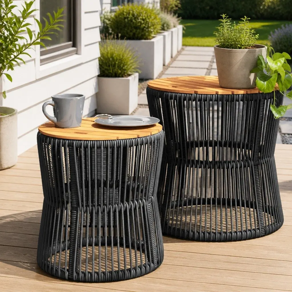 Garden Side Tables 2-Piece Set for Outdoor Use