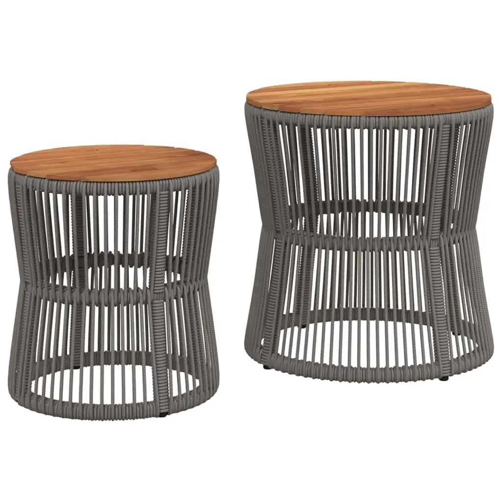 Garden Side Tables PE Rattan Acacia Wood Grey Set of 2