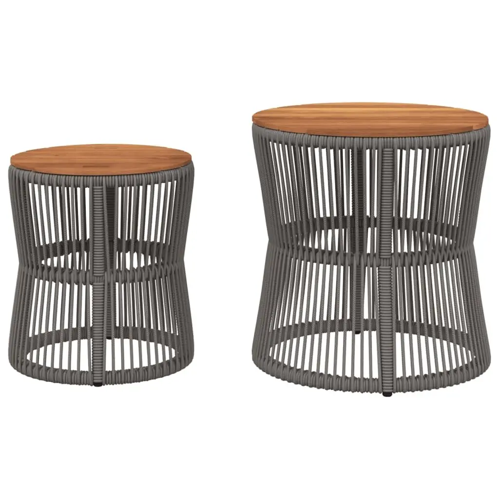 Garden Side Tables PE Rattan Acacia Wood Grey Set of 2