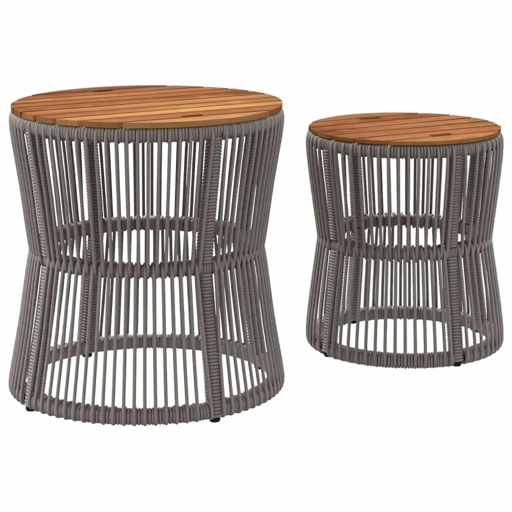 Garden Side Tables PE Rattan Acacia Wood Grey Set of 2