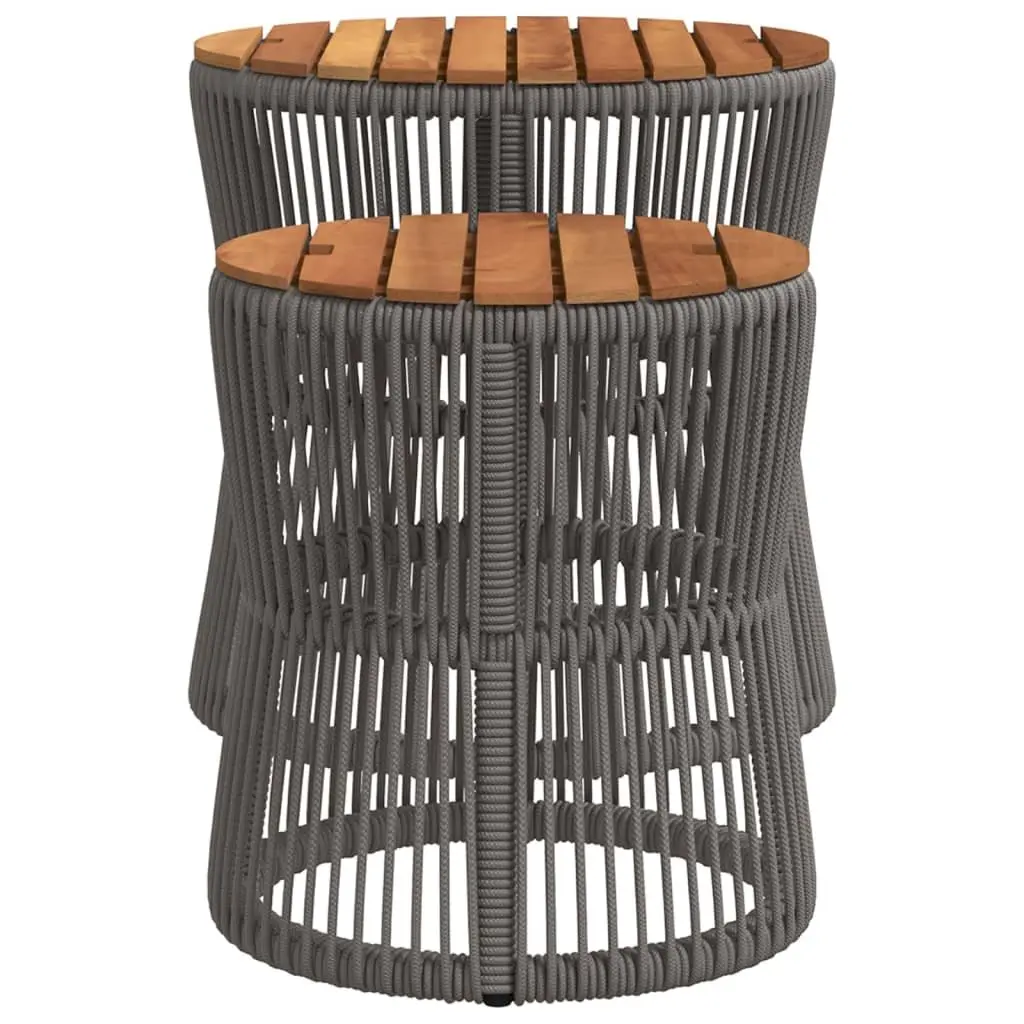 Garden Side Tables PE Rattan Acacia Wood Grey Set of 2