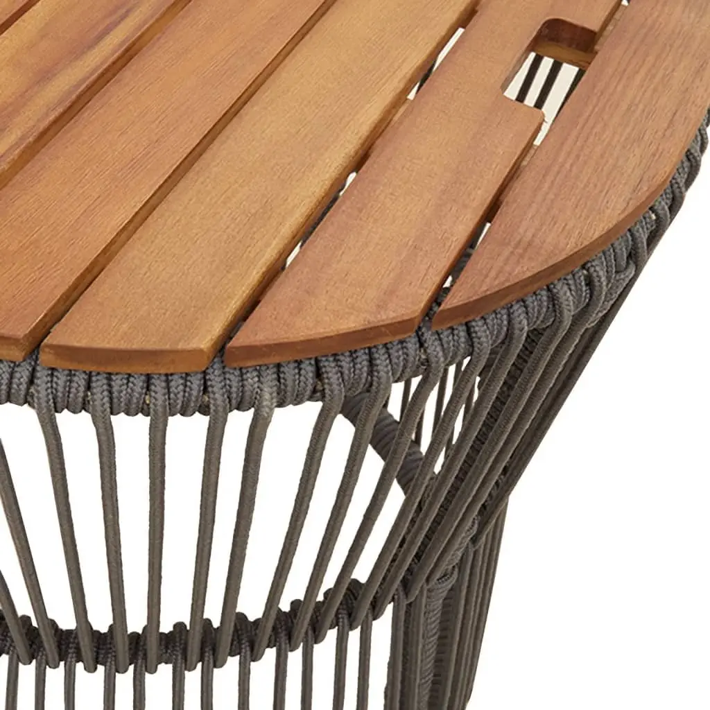 Garden Side Tables PE Rattan Acacia Wood Grey Set of 2