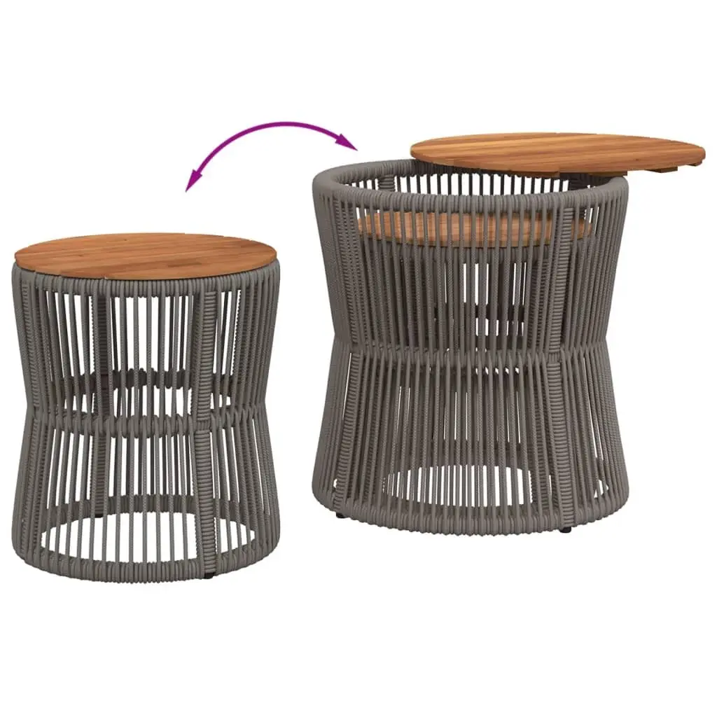 Garden Side Tables PE Rattan Acacia Wood Grey Set of 2