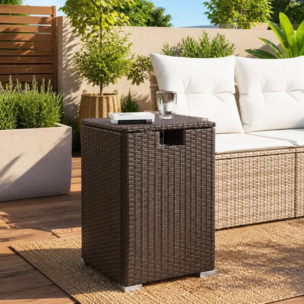 Brown Propane Tank Cover Table, 40x40x60cm, Poly Rattan