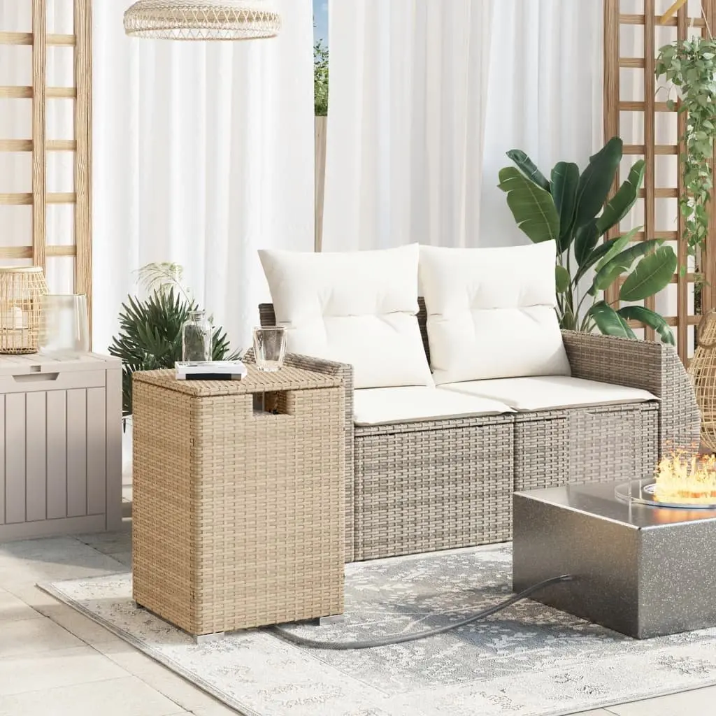 Beige Poly Rattan Outdoor Propane Tank Cover Table