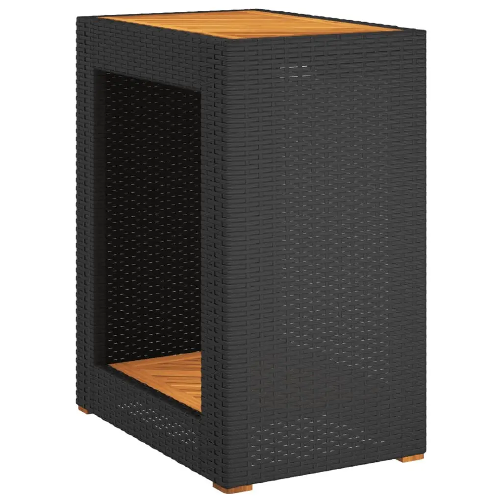 Garden Side Table Poly Rattan Frame Acacia Wood Top Black