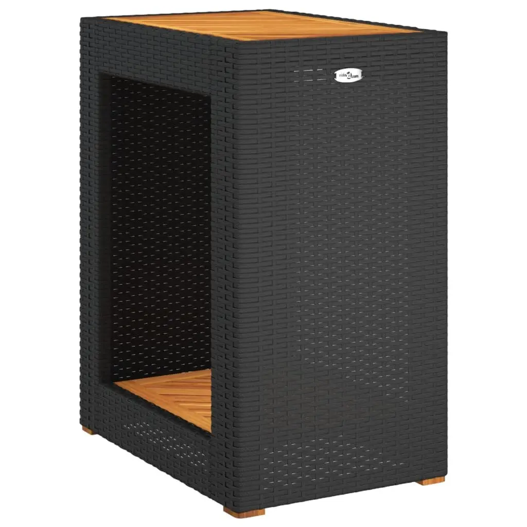 Garden Side Table Poly Rattan Frame Acacia Wood Top Black
