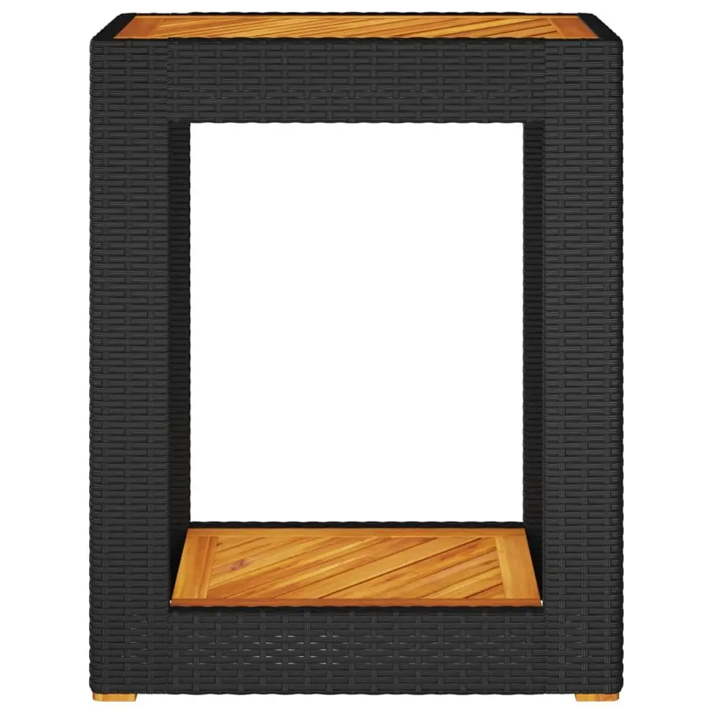 Garden Side Table Poly Rattan Frame Acacia Wood Top Black