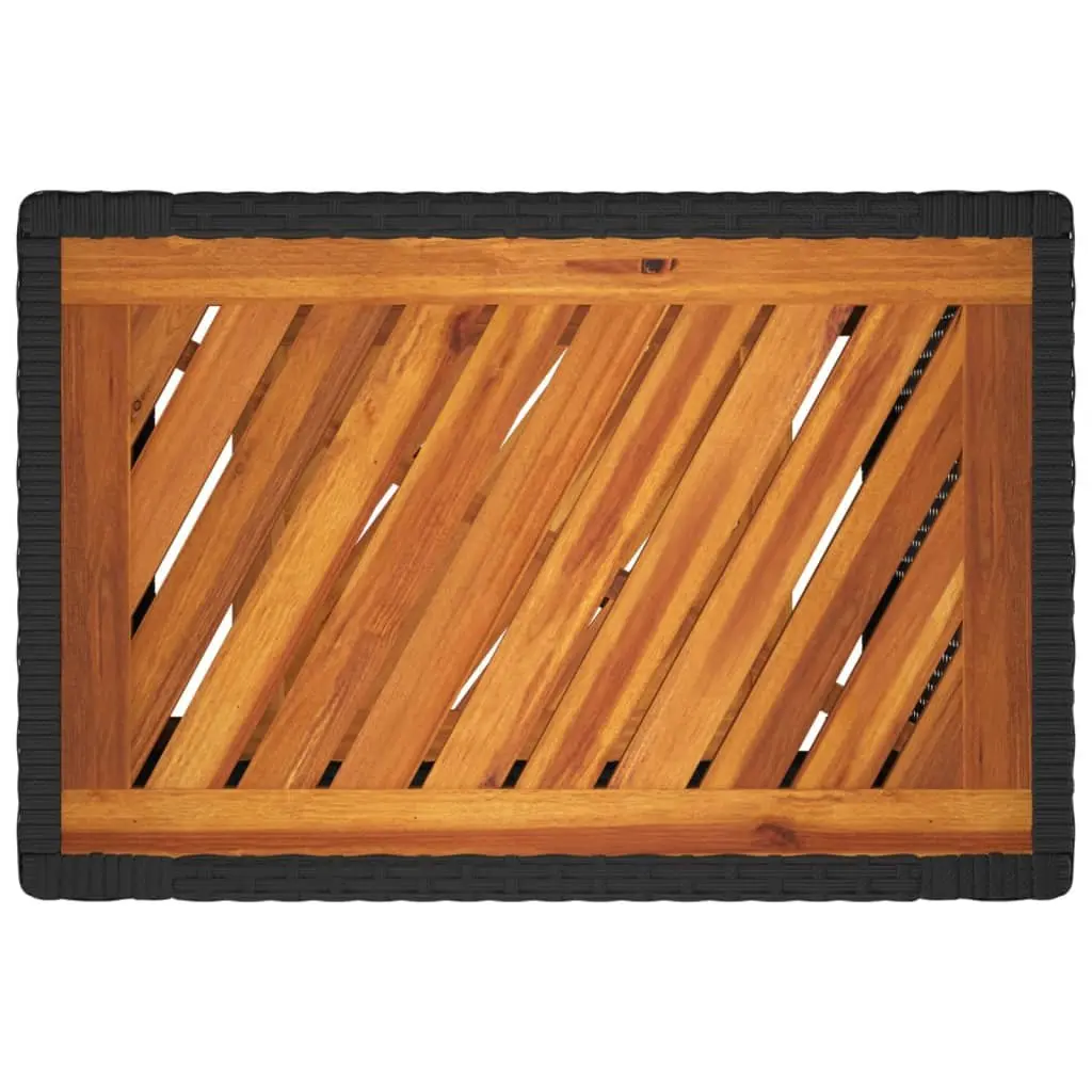 Garden Side Table Poly Rattan Frame Acacia Wood Top Black