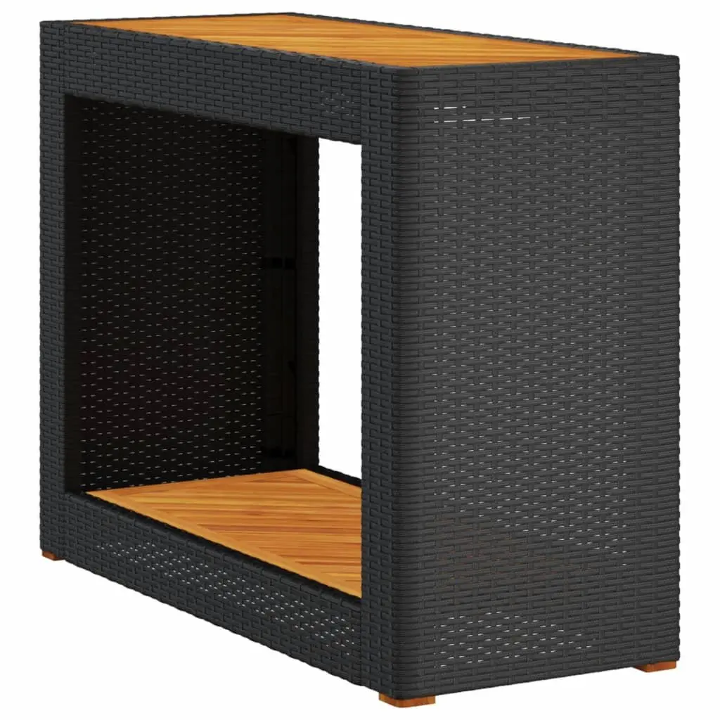 Garden Side Table Poly Rattan Black Acacia Wood Top 100 x 40 x 75 cm