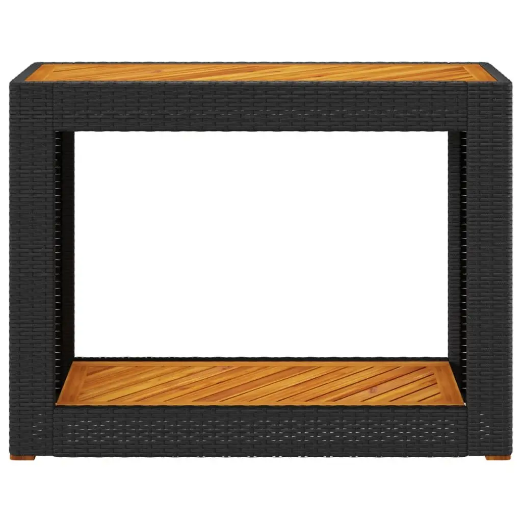 Garden Side Table Poly Rattan Black Acacia Wood Top 100 x 40 x 75 cm