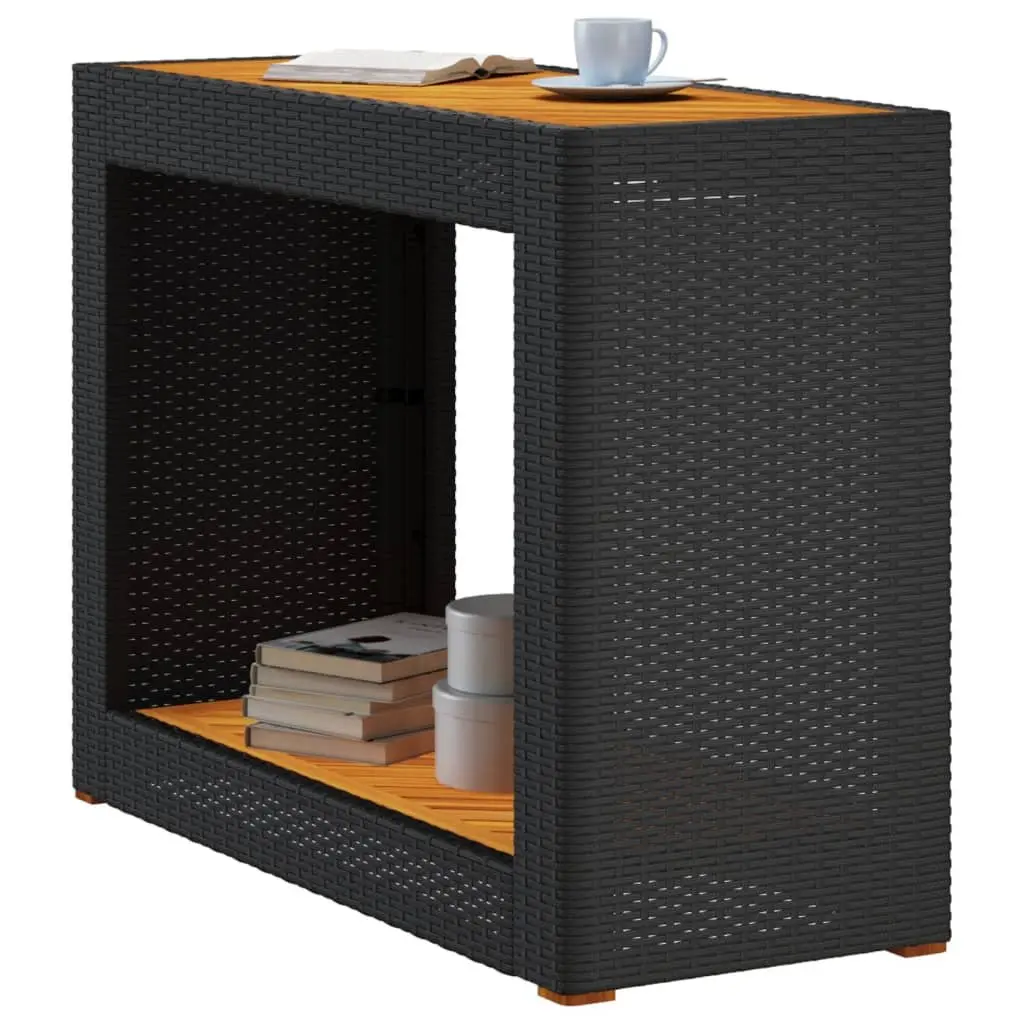 Garden Side Table Poly Rattan Black Acacia Wood Top 100 x 40 x 75 cm